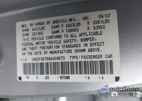 2008 Honda Accord 2.4 Ex z USA, uszkodzony, nr VIN 1HGCP26768A009673